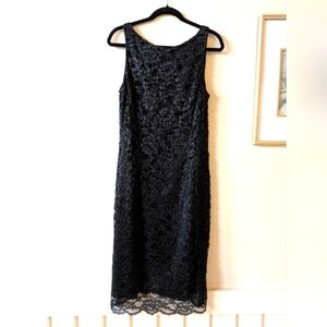 Maggy London Black Sheath Cocktail Dress Sleeveless Halter Midi, Sz. 12